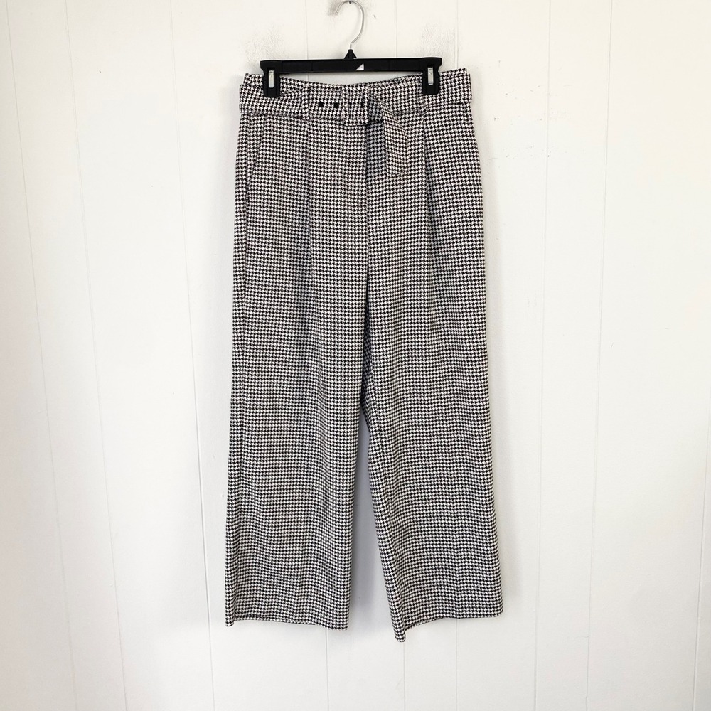 NWT LOFT Black White Houndstooth Belted Wide Leg Pants Size 4 Petite